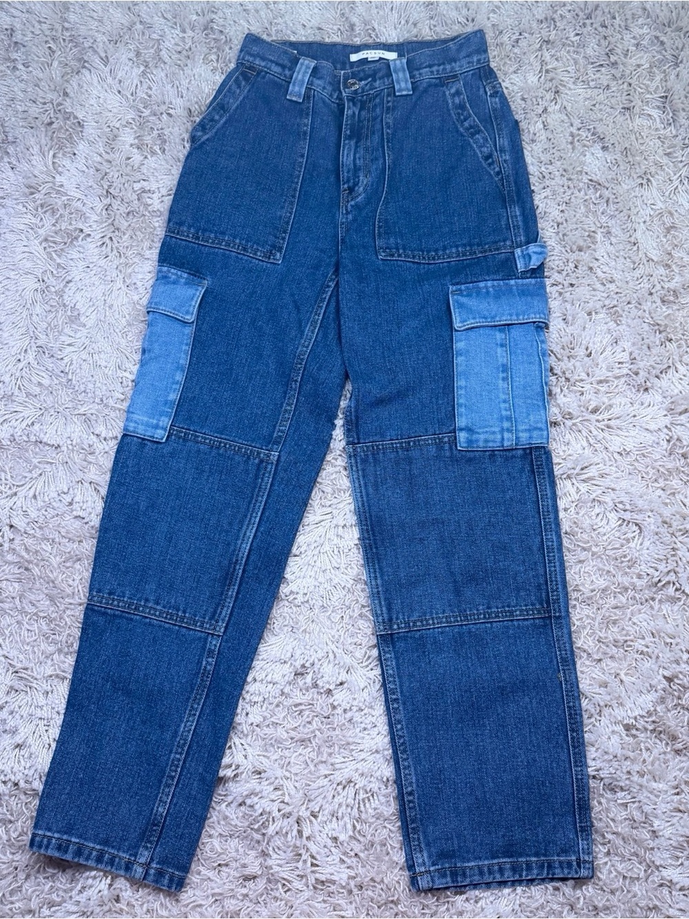 PacSun Size 23 Two Tone Cargo Jeans Patchwork Denim Y2K Utility Pants
